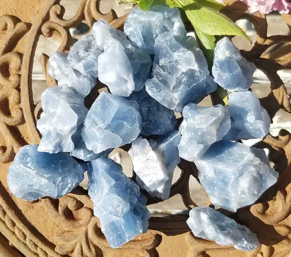 Blue Calcite Raw Rough Stone Crystal Gemstone Healing Reiki Chakra Metaphysical Wiccan Pagan Occult Altar Yoga Meditation Shaman Magick