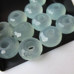 Shop Blue Chalcedony Beads! 2 Pieces Natural Aqua Blue Chalcedony Large Hole Gemstone beads, Huge 14mm Faceted Rondelle Beads With 5mm Hole/Drill Size, GDS1044/8 | Natural genuine faceted Blue Chalcedony beads for beading and jewelry making.  #jewelry #beads #beadedjewelry #diyjewelry #jewelrymaking #beadstore #beading #affiliate #ad