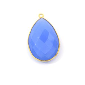Shop Blue Chalcedony Faceted Beads! 20mm x 30mm Gold Finish Faceted Denim Blue Chalcedony Teardrop Shaped Bezel Pendant Component | Natural genuine faceted Blue Chalcedony beads for beading and jewelry making.  #jewelry #beads #beadedjewelry #diyjewelry #jewelrymaking #beadstore #beading #affiliate #ad