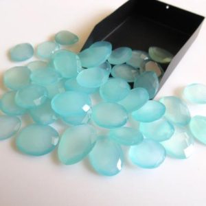Shop Blue Chalcedony Faceted Beads! 50 Pieces 14mm To 18mm Each Aqua Blue Chalcedony Rose Cut Flat Back Faceted Loose Cabochons GDS400/4 | Natural genuine faceted Blue Chalcedony beads for beading and jewelry making.  #jewelry #beads #beadedjewelry #diyjewelry #jewelrymaking #beadstore #beading #affiliate #ad