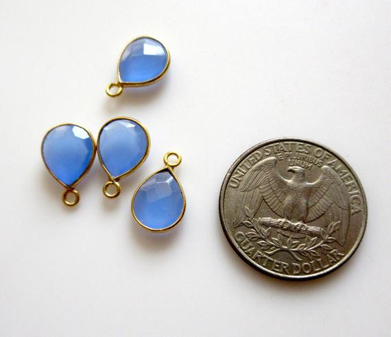 8 Pieces 11x9mm Blue Chalcedony Faceted Pear 925 Silver Bezel Connector Charms, Single/double Loop Blue Gemstone Connector Charms, Gds1635