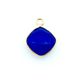 Shop Blue Chalcedony Beads! Cobalt Blue Chalcedony Bezel | Gold Finish Faceted Diamond Shaped Pendant Component – Measuring 10mm x 10mm – Natural Gemstone | Natural genuine faceted Blue Chalcedony beads for beading and jewelry making.  #jewelry #beads #beadedjewelry #diyjewelry #jewelrymaking #beadstore #beading #affiliate #ad