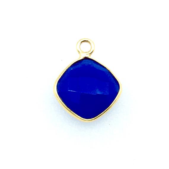 Cobalt Blue Chalcedony Bezel | Gold Finish Faceted Diamond Shaped Pendant Component - Measuring 10mm X 10mm - Natural Gemstone