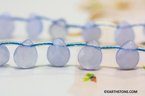 M/ Blue Chalcedony 9x11mm Flat Pear Briolette Beads 30 Pcs Per Strand Natural Blue Gemstone Beads For Jewelry Making