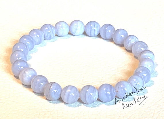 Blue Lace Agate Bracelet - Healing Crystal Bracelet - Elastic Bracelet - Chakra Stones - Blue Lace Agate Jewelry - Blue Lace Agate Stone