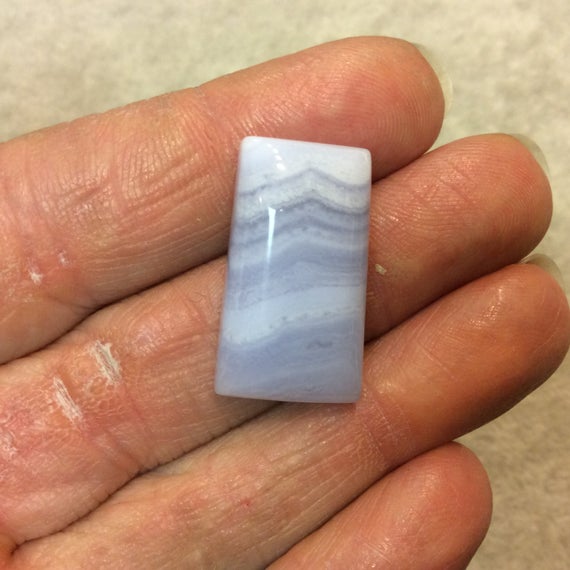 Blue Lace Agate Rectangle Shaped Flat Back Cabochon "5" - Measuring 15mm X 21mm, 7mm Dome Height - Natural High Quality Gemstone