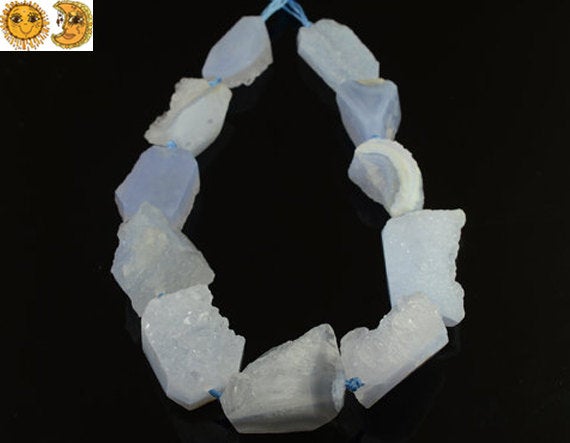 Druzy Agate,15 Inch Full Strand Natural Blue Lace Agate,blue Chalecdony Rough Chunky Nuggets Beads,irregular,freeform Shape 20-30x25-40mm