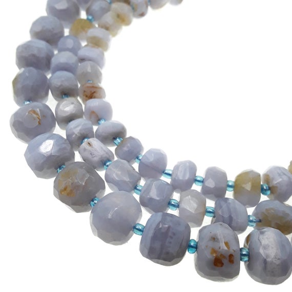 Blue Lace Agate Faceted Nugget Chunks Beads 7x8mm 8x9mm 11x12mm 15.5" Strand