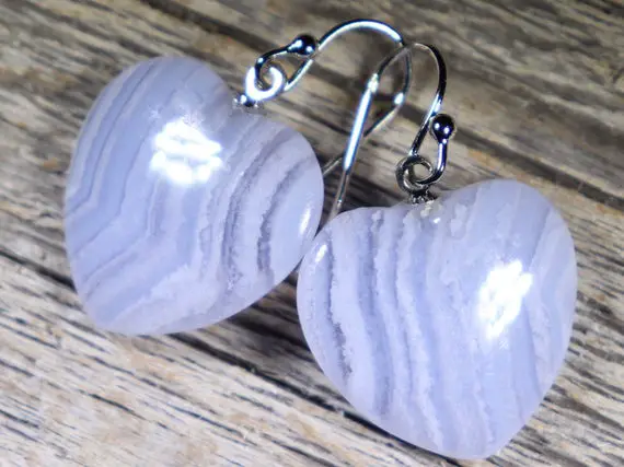 Blue Lace Agate Hearts, Healing Stone Earrings With Positive Healing Energy!