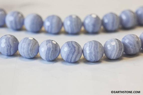 L-xl/ Blue Lace Agate 16mm/ 18mm/ 20mm Faceted Round Beads 15.5" Strand Gem Quality Banded Agate For High Quality Jewelry Making
