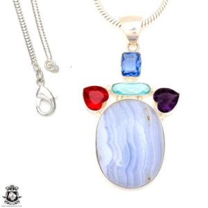 Shop Blue Lace Agate Pendants! Blue Lace Agate  Pendant & FREE 3MM Italian Snake Chain P7140 | Natural genuine Blue Lace Agate pendants. Buy crystal jewelry, handmade handcrafted artisan jewelry for women.  Unique handmade gift ideas. #jewelry #beadedpendants #beadedjewelry #gift #shopping #handmadejewelry #fashion #style #product #pendants #affiliate #ad