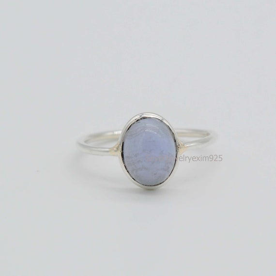 Blue Lace Agate Ring, Handmade Ring, Sterling Silver Rings, Agate Gemstone Ring, Gift For Her, Promise Ring, Stacking Ring, Midi Rings.