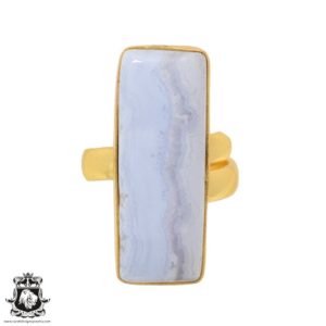 Shop Blue Lace Agate Rings! Size 6.5 – Size 8 Adjustable Blue Lace Agate Energy Healing Ring • Meditation Crystal Ring • 24K Gold  Ring GPR929 | Natural genuine Blue Lace Agate rings, simple unique handcrafted gemstone rings. #rings #jewelry #shopping #gift #handmade #fashion #style #affiliate #ad