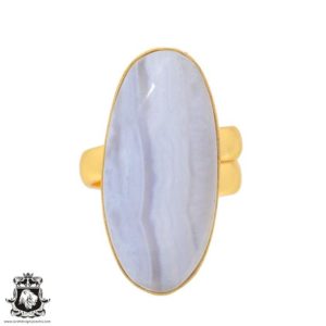 Shop Blue Lace Agate Rings! Size 6.5 – Size 8 Adjustable Blue Lace Agate Energy Healing Ring • Meditation Crystal Ring • 24K Gold  Ring GPR928 | Natural genuine Blue Lace Agate rings, simple unique handcrafted gemstone rings. #rings #jewelry #shopping #gift #handmade #fashion #style #affiliate #ad