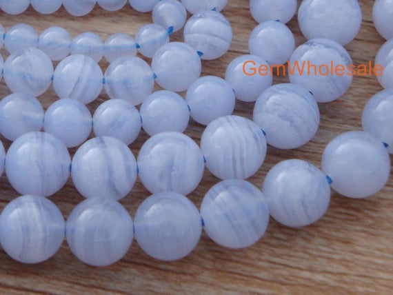15.5" 8mm/10mm Natural Blue Lace Agate Round Beads, Light Blue Genuine Chalcedony Gemstone Aaa