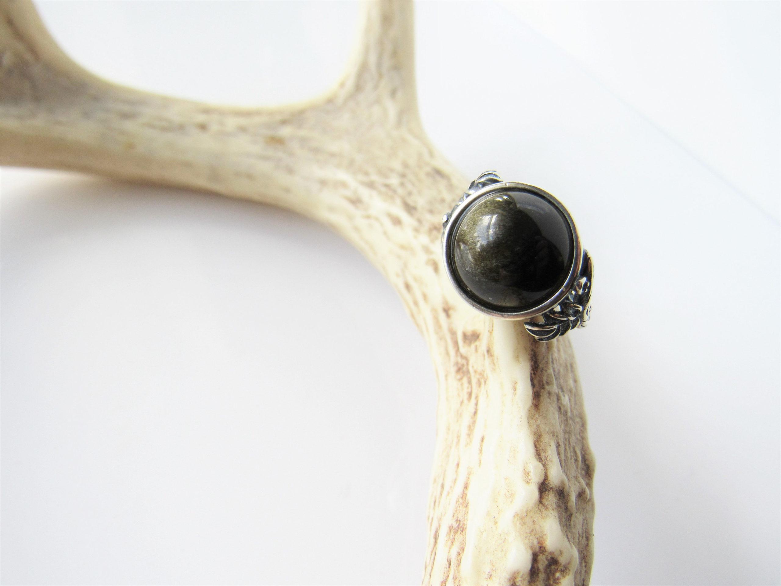 Branch Ring With Gemstone - Golden Obsidian, Leaf Ring Women, Men, Adjustable, Bohemian