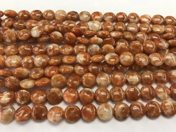 Natural Calcite 12mm Flat Round Orange Genuine Gemstone Loose Coin Beads 15 Inch Jewelry Supply Bracelet Necklace Material Support Wholesale