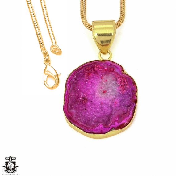 Cobalto Calcite Geode Pendant Necklaces & Free 3mm Italian 925 Sterling Silver Chain Gph1184