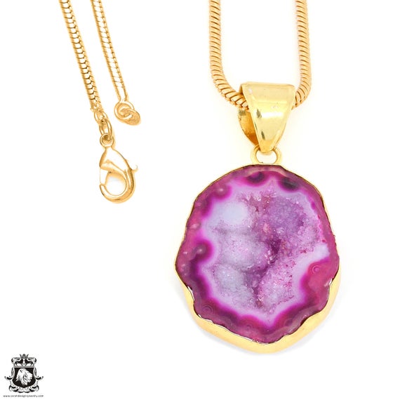 Cobalto Calcite Geode Pendant Necklaces & Free 3mm Italian 925 Sterling Silver Chain Gph1183