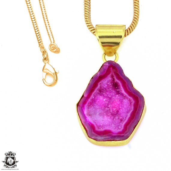 Cobalto Calcite Geode Pendant Necklaces & Free 3mm Italian 925 Sterling Silver Chain Gph1193