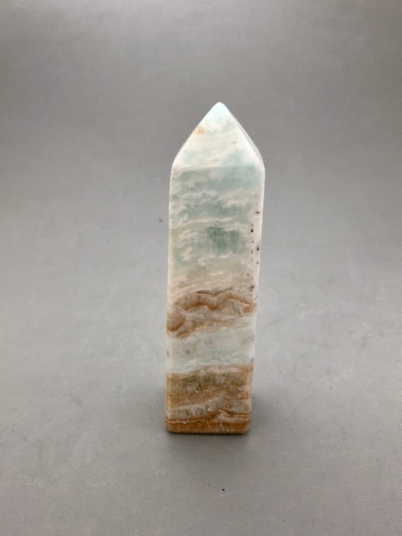 Caribbean Calcite Obelisk Crystal Point For Psychic Communication, Channeling, Crystal Ritual Altar, Metaphysical Crystal Witch Altar Tools