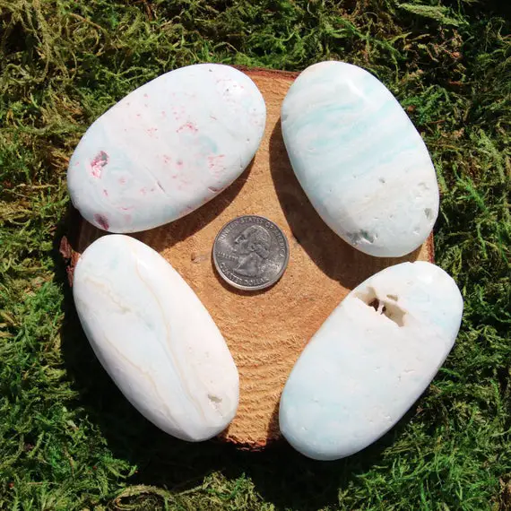 Caribbean Teal Calcite Palm Stones A-h