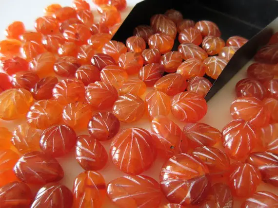 20 Pieces Carnelian Gemstones, Hand Carved Natural Carnelian Leaf Cabochon Stones 11mm To 14mm Approx, Cl13