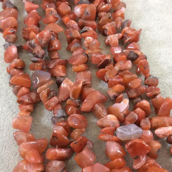 Natural Red/orange Carnelian Chunky Nugget Shaped Beads With 1mm Holes - Sold By 16" Strands (approx. 75-80 Beads) - Measuring 10-15mm Wide