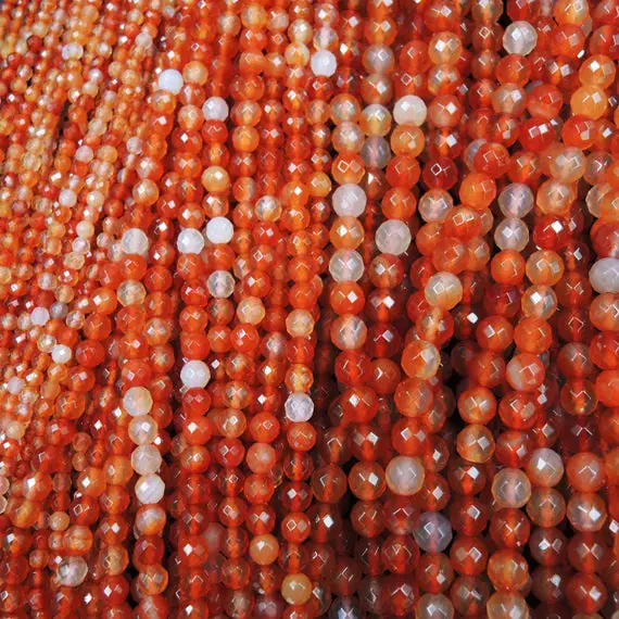 Faceted Natural Red Orange Carnelian 4mm 6mm 8mm 10mm Round Beads Fiery Orange Gemstone 15.5" Strand