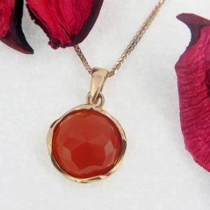 Shop Carnelian Jewelry! Carnelian Pendant, 14K Rose Gold Pendant Necklace, 12 Mm Red Gemstone, Vintage Jewelry, Birthstone Necklace, Jewelry For Women, Handmade | Natural genuine Carnelian jewelry. Buy crystal jewelry, handmade handcrafted artisan jewelry for women.  Unique handmade gift ideas. #jewelry #beadedjewelry #beadedjewelry #gift #shopping #handmadejewelry #fashion #style #product #jewelry #affiliate #ad