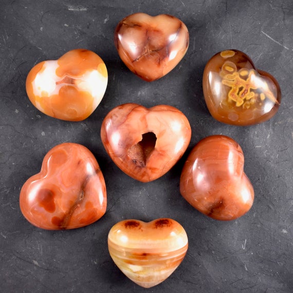 Carnelian Hearts // Polished Carnelian // Crystal Heart // Metaphysical Stone // Madagascar Mineral // Village Silversmith