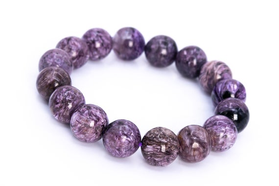 16 Pcs - 12-13mm Charoite Bracelet Grade Aa Genuine Natural Purple Cream Swirling Round Gemstone Beads (114821)