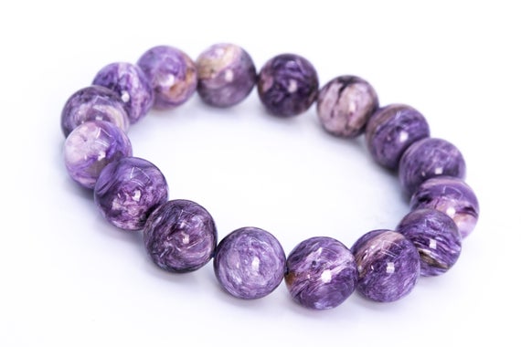 Genuine Natural Charoite Gemstone Beads 12mm Purple Cream Swirling Round Aa Quality Bracelet (114824h-3798)