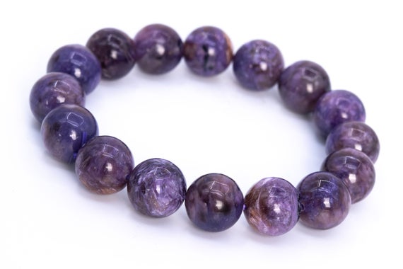 16 Pcs - 13mm Charoite Bracelet Grade A+ Genuine Natural Deep Purple Cream Swirling Round Gemstone Beads (114816)