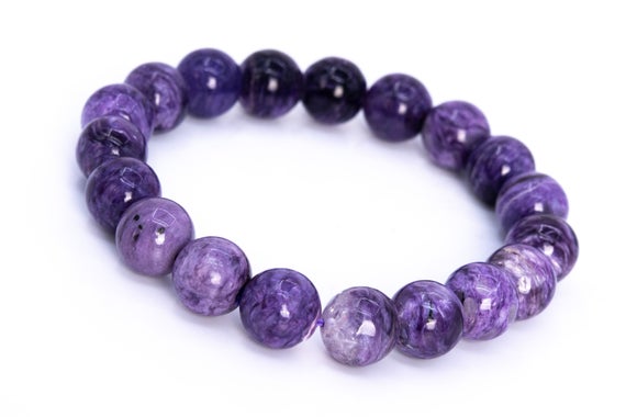 17 Pcs - 11-12mm Charoite Bracelet Grade Aaa Genuine Natural Deep Purple Cream Swirling Round Gemstone Beads (114829)