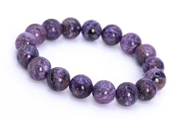 17 Pcs - 12mm Charoite Bracelet Grade Aa Genuine Natural Deep Purple Cream Swirling Round Gemstone Beads (114826)