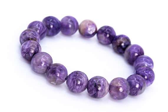 17 Pcs - 12mm Charoite Bracelet Grade Aa Genuine Natural Purple Cream Swirling Round Gemstone Beads (114825)