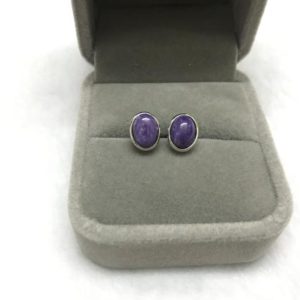 Shop Charoite Earrings! Natural 7x9mm Oval Purple Charoite Genuine Gemstone Earrings —1 Pair (2pcs) | Natural genuine Charoite earrings. Buy crystal jewelry, handmade handcrafted artisan jewelry for women.  Unique handmade gift ideas. #jewelry #beadedearrings #beadedjewelry #gift #shopping #handmadejewelry #fashion #style #product #earrings #affiliate #ad