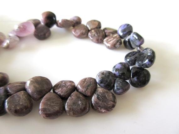 Charoite Heart Beads, Charoite Smooth Heart Shaped Briolette Beads, Natural Charoite Gemstone Beads, 10-11mm/9mm Chroite Beads, Gds1116