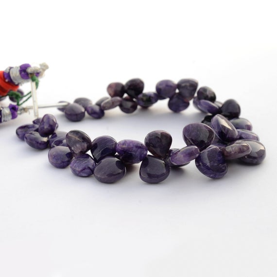 Charoite Heart Shaped Briolette Beads, 7mm To 13mm Charoite Smooth Loose Gemstone Beads, Sold As 3.5 Inch /7 Inch Strand, Gds2089