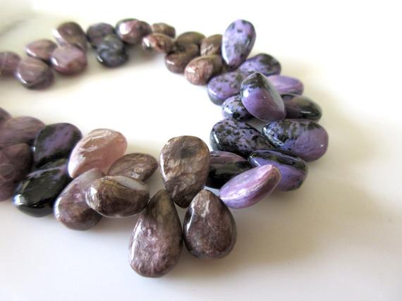Charoite Pear Beads, Charoite Smooth Pear Shaped Briolette Beads, Natural Charoite Gemstone Beads, 10/12/15mm Chroite Beads, Gds1113