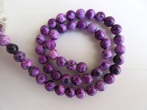 Charoite Large Hole Gemstone Beads, 8mm Charoite Smooth Round Mala Beads, Drill Size 1mm, 15 Inch Strand, Gds583
