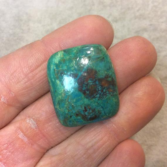 Ooak Chrysocolla Rectangle Shaped Flat Back Cabochon "5" - Measuring 23mm X 26mm, 7mm Dome Height - Natural High Quality Gemstone