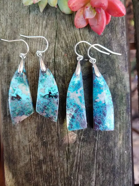 Unique Chrysocolla Earrings. Available In Sterling Silver Only