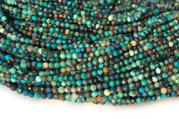 15.5" 2mm/8mm Turquoise Chrysocolla Tiny Round Micro Faceted Beads, Natural Green Blue Brown Gemstone Diy Beads Lgho