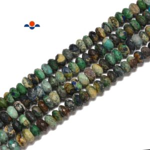 Shop Chrysocolla Faceted Beads! Fynchenite Chrysocolla Faceted Rondelle Beads 4x6mm 4x7mm 5x9mm 15.5'' Strand | Natural genuine faceted Chrysocolla beads for beading and jewelry making.  #jewelry #beads #beadedjewelry #diyjewelry #jewelrymaking #beadstore #beading #affiliate #ad