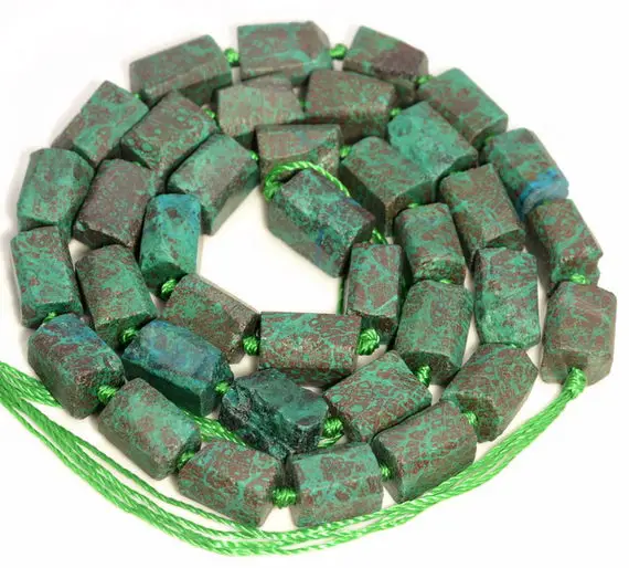 Genuine Natural Rough Chrysocolla Quantum Quattro Gemstone Grade Aaa Green 9x7-10x8mm Faceted Round Tube Loose Beads