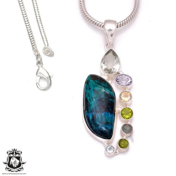 Chrysocolla 925 Sterling Silver Pendant & 3mm Italian 925 Sterling Silver Chain P8015