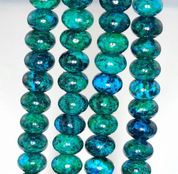 12x8mm Turquoise Chrysocolla Quantum Quattro Gemstone Rondelle Loose Beads 7.5 Inch Half Strand (90143148-b62)