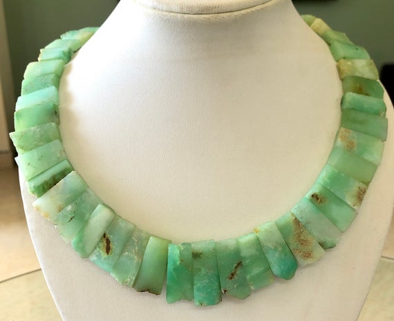 Natural Raw Chrysoprase Layout Necklace Gemstone Bib Necklace Cleopatra Necklace Collar Necklace For Women, 14" 14mm To 27mm, Gds1916